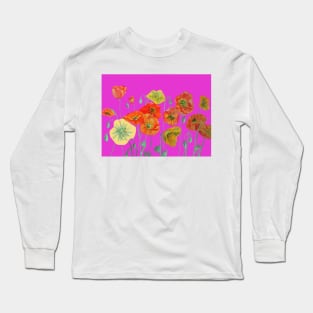 Red Poppy Watercolor Painting Magenta Long Sleeve T-Shirt